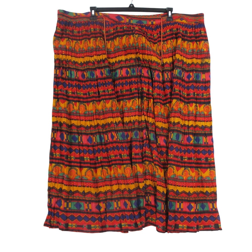 Angel Intl Womens XL Multi Color Geometric Tribal Print Cotton Broomstick Skirt